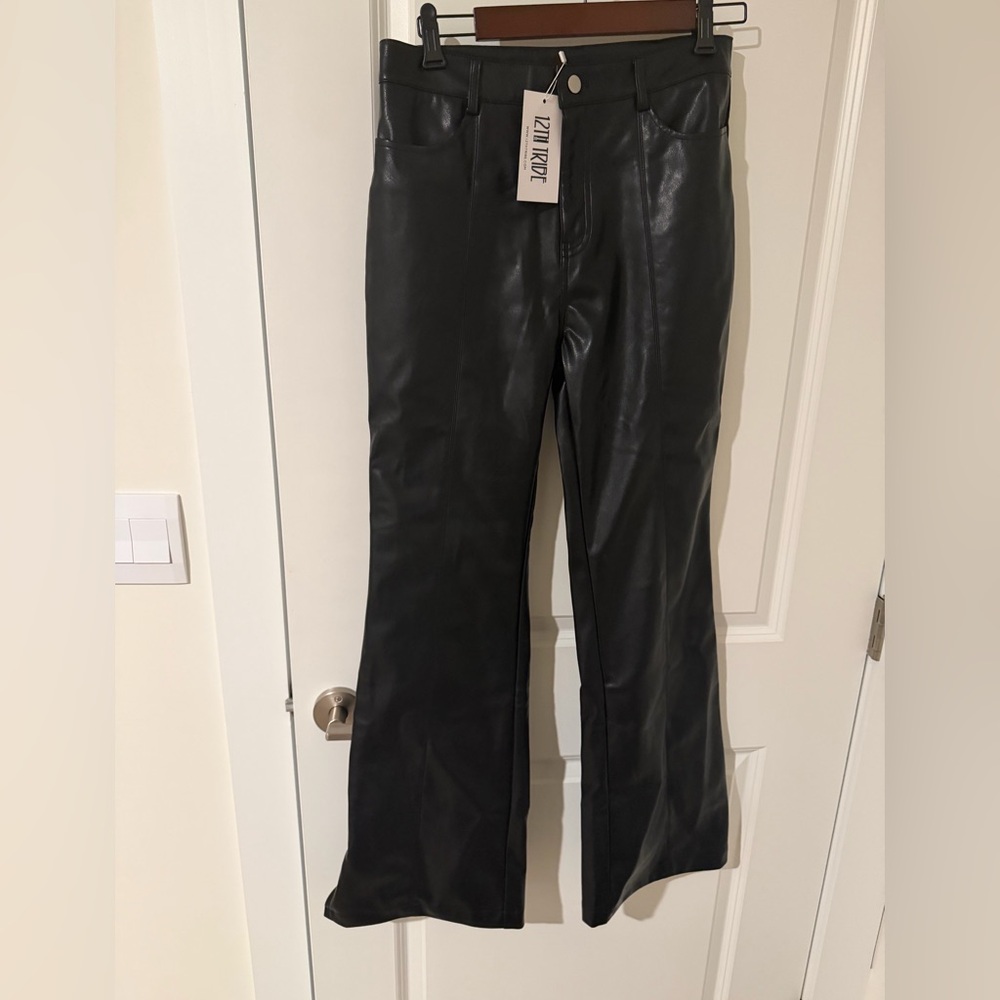 12th Tribe Black Faux Leather Wide-Leg Jeans